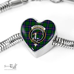 Scottish Carmichael Modern Clan Tartan Bracelet - Heart Shape Pendant Scottish Plaid Tartan Plaid