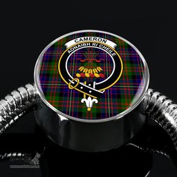 Scottish Cameron Clan Tartan Bracelet - Round Shape Pendant Scottish Plaid Tartan Plaid