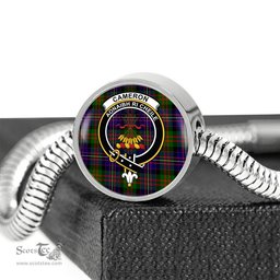 Scottish Cameron Clan Tartan Bracelet - Round Shape Pendant Scottish Plaid Tartan Plaid