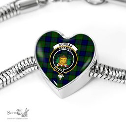 Scottish Dundas Modern Clan Tartan Bracelet - Heart Shape Pendant Scottish Plaid Tartan Plaid