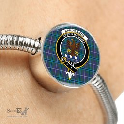 Scottish Sandilands Clan Tartan Bracelet - Round Shape Pendant Scottish Plaid Tartan Plaid