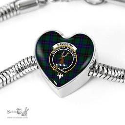 Scottish Davidson Modern Clan Tartan Bracelet - Heart Shape Pendant Scottish Plaid Tartan Plaid
