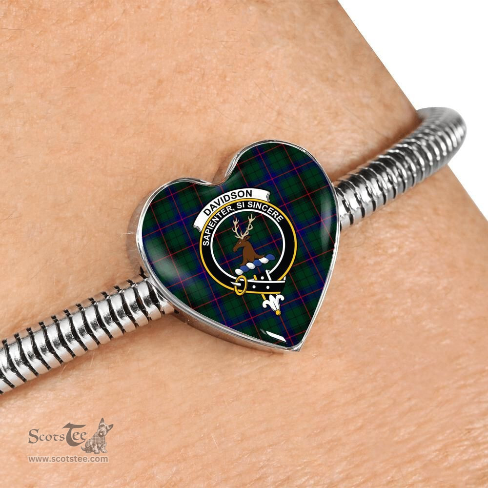 Scottish Davidson Modern Clan Tartan Bracelet - Heart Shape Pendant Scottish Plaid Tartan Plaid