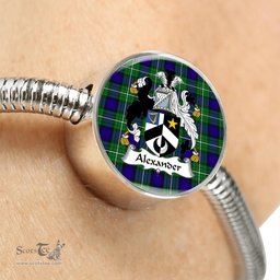 Scottish Alexander Clan Tartan Bracelet - Round Shape Pendant Scottish Plaid Tartan Plaid