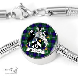 Scottish Alexander Clan Tartan Bracelet - Round Shape Pendant Scottish Plaid Tartan Plaid