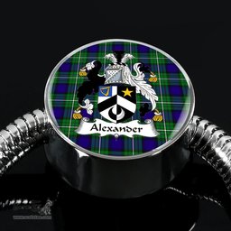 Scottish Alexander Clan Tartan Bracelet - Round Shape Pendant Scottish Plaid Tartan Plaid