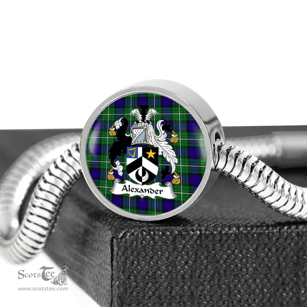 Scottish Alexander Clan Tartan Bracelet - Round Shape Pendant Scottish Plaid Tartan Plaid