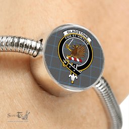 Scottish Gladstone Clan Tartan Bracelet - Round Shape Pendant Scottish Plaid Tartan Plaid