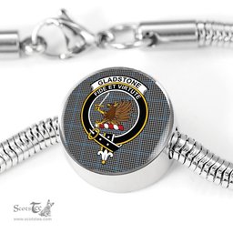 Scottish Gladstone Clan Tartan Bracelet - Round Shape Pendant Scottish Plaid Tartan Plaid