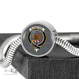 Scottish Gladstone Clan Tartan Bracelet - Round Shape Pendant Scottish Plaid Tartan Plaid