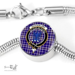 Scottish Ochterlony Clan Tartan Bracelet - Round Shape Pendant Scottish Plaid Tartan Plaid