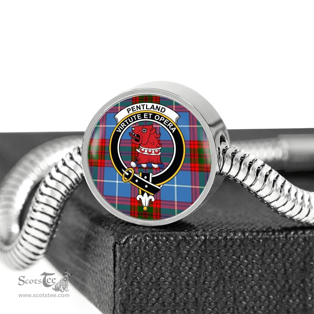 Scottish Pentland Clan Tartan Bracelet - Round Shape Pendant Scottish Plaid Tartan Plaid