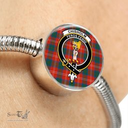 Scottish Chisholm Ancient Clan Tartan Bracelet - Round Shape Pendant Scottish Plaid Tartan Plaid