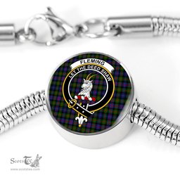 Scottish Fleming Clan Tartan Bracelet - Round Shape Pendant Scottish Plaid Tartan Plaid