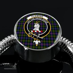 Scottish Fleming Clan Tartan Bracelet - Round Shape Pendant Scottish Plaid Tartan Plaid