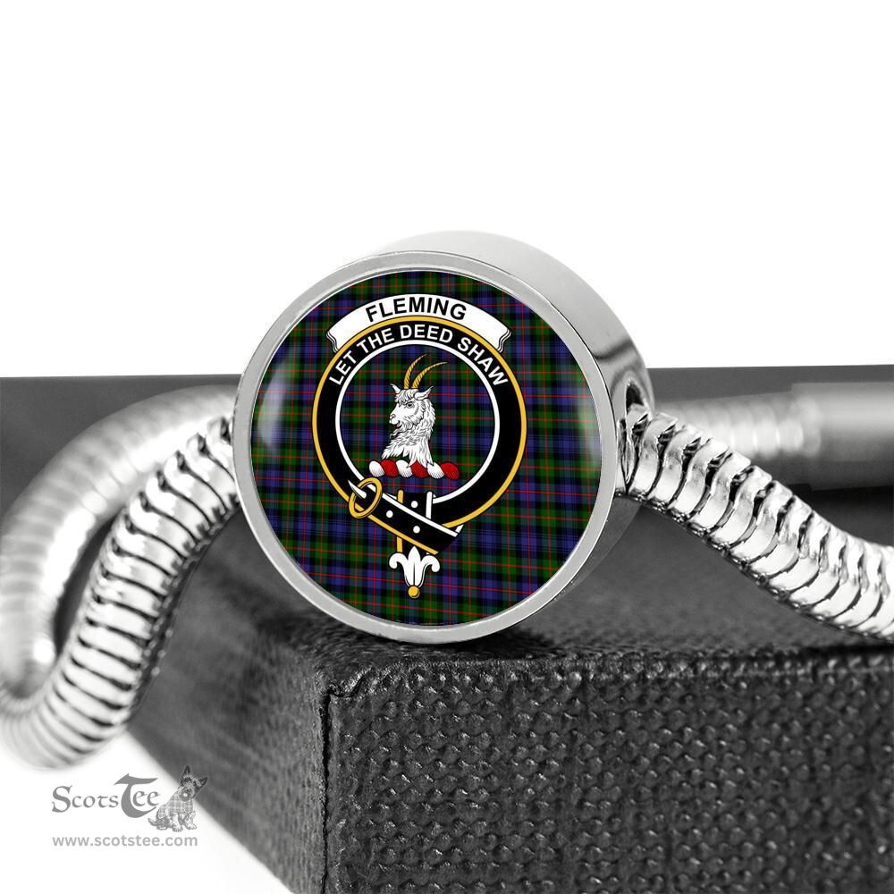 Scottish Fleming Clan Tartan Bracelet - Round Shape Pendant Scottish Plaid Tartan Plaid