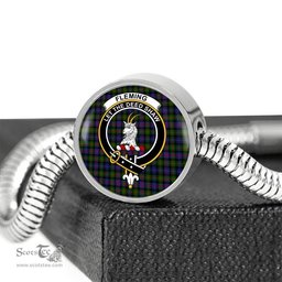 Scottish Fleming Clan Tartan Bracelet - Round Shape Pendant Scottish Plaid Tartan Plaid