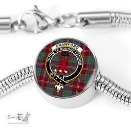 Scottish Crawford Modern Clan Tartan Bracelet - Round Shape Pendant Scottish Plaid Tartan Plaid