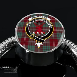Scottish Crawford Modern Clan Tartan Bracelet - Round Shape Pendant Scottish Plaid Tartan Plaid