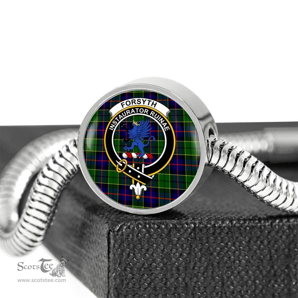 Scottish Forsyth Modern Clan Tartan Bracelet - Round Shape Pendant Scottish Plaid Tartan Plaid