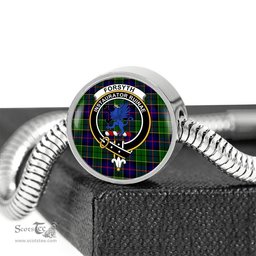 Scottish Forsyth Modern Clan Tartan Bracelet - Round Shape Pendant Scottish Plaid Tartan Plaid