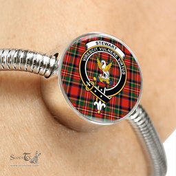 Scottish Stewart Clan Tartan Bracelet - Round Shape Pendant Scottish Plaid Tartan Plaid