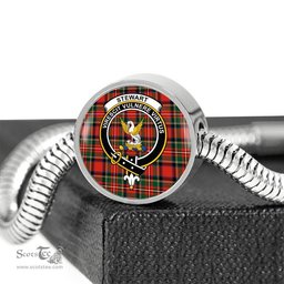 Scottish Stewart Clan Tartan Bracelet - Round Shape Pendant Scottish Plaid Tartan Plaid