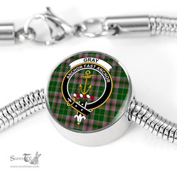 Scottish Gray Hunting Clan Tartan Bracelet - Round Shape Pendant Scottish Plaid Tartan Plaid
