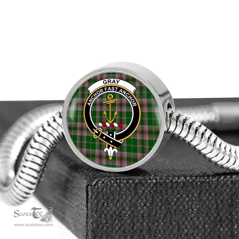 Scottish Gray Hunting Clan Tartan Bracelet - Round Shape Pendant Scottish Plaid Tartan Plaid