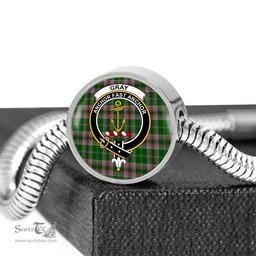 Scottish Gray Hunting Clan Tartan Bracelet - Round Shape Pendant Scottish Plaid Tartan Plaid