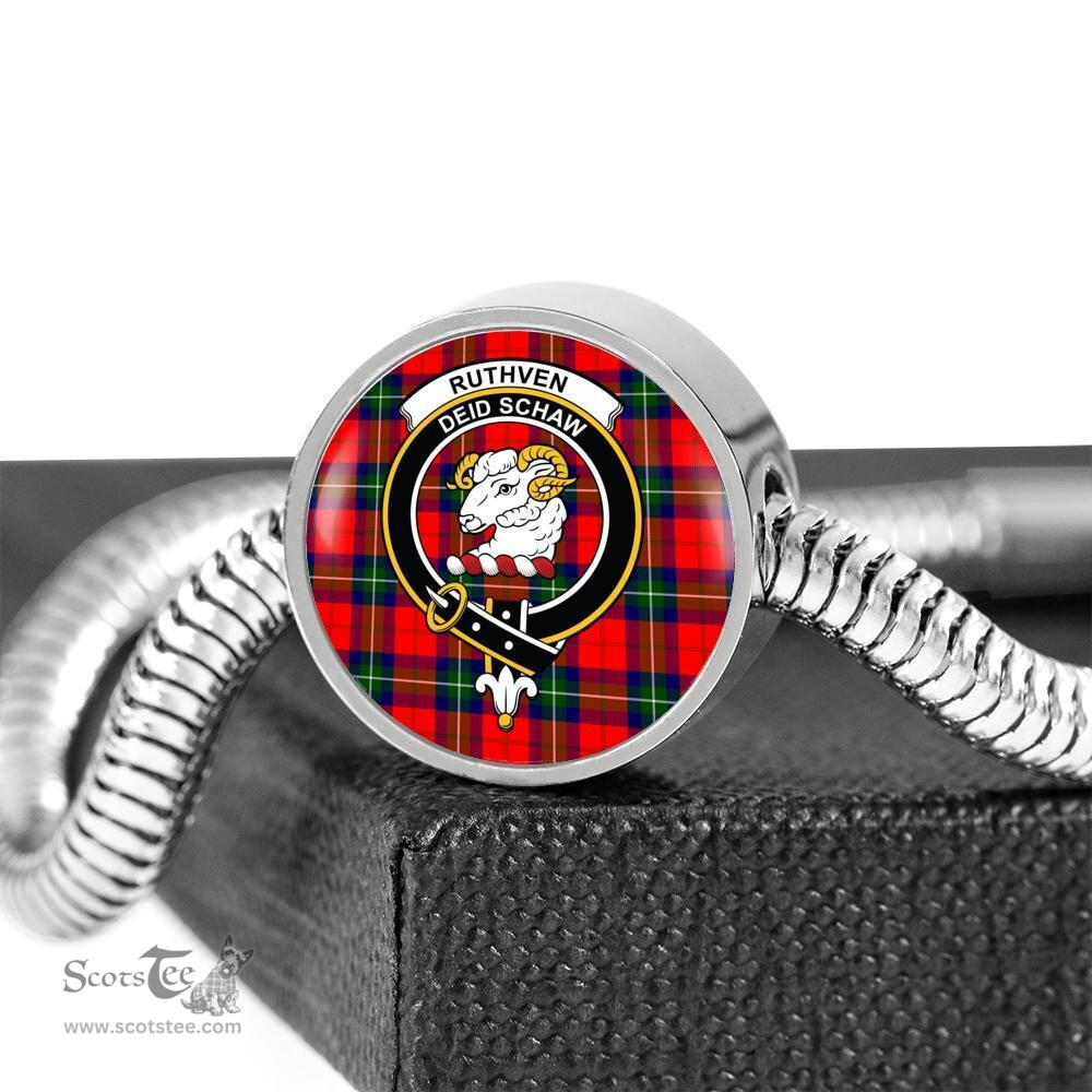 Scottish Ruthven Modern Clan Tartan Bracelet - Round Shape Pendant Scottish Plaid Tartan Plaid