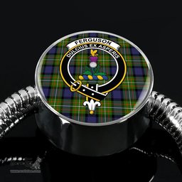 Scottish Fergusson Modern Clan Tartan Bracelet - Round Shape Pendant Scottish Plaid Tartan Plaid