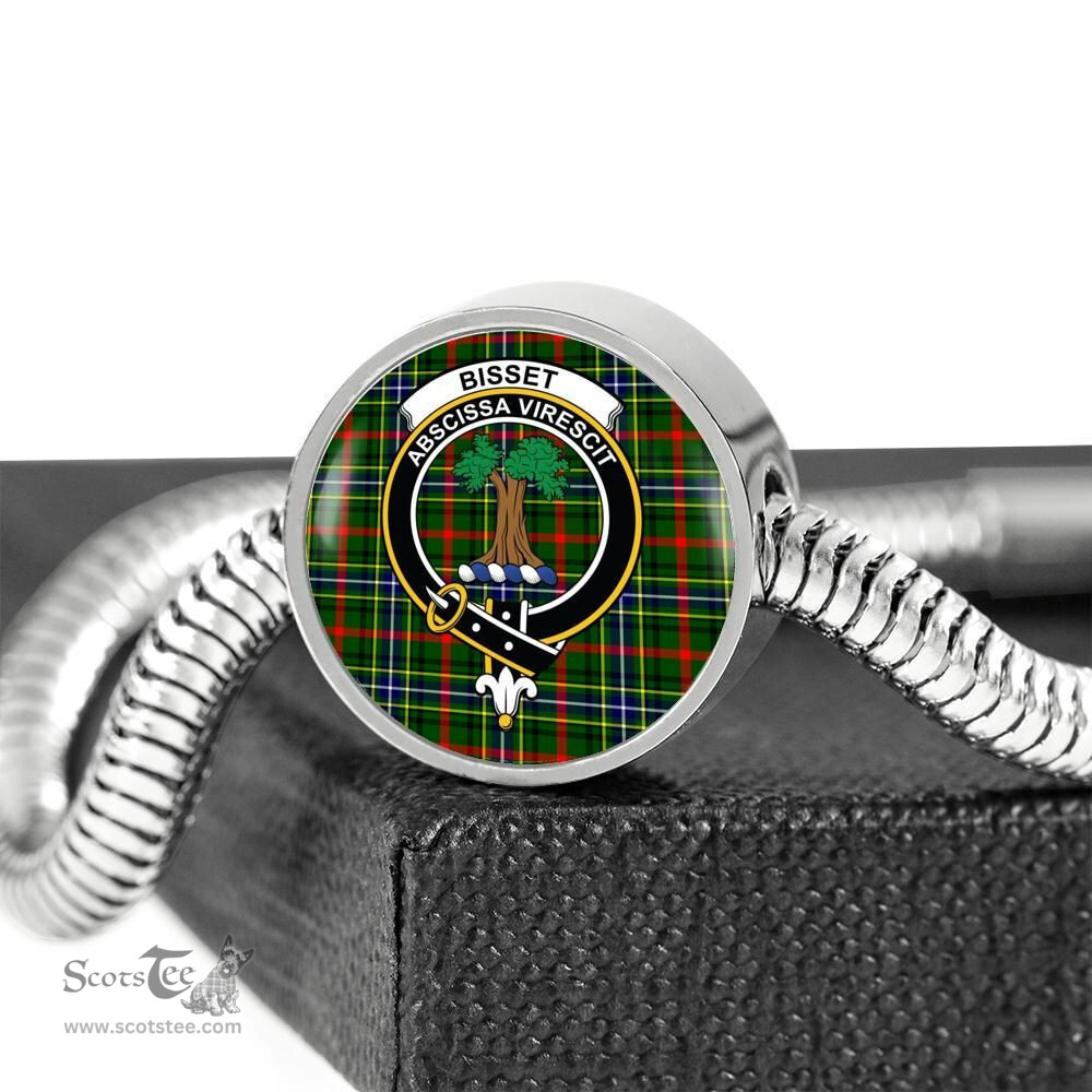 Scottish Bisset Clan Tartan Bracelet - Round Shape Pendant Scottish Plaid Tartan Plaid