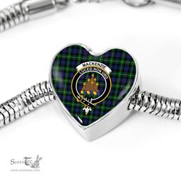 Scottish Mackenzie Modern Clan Tartan Bracelet - Heart Shape Pendant Scottish Plaid Tartan Plaid