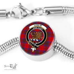 Scottish Leslie Modern Clan Tartan Bracelet - Round Shape Pendant Scottish Plaid Tartan Plaid
