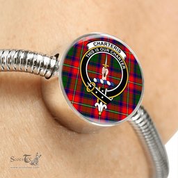Scottish Charteris District Clan Tartan Bracelet - Round Shape Pendant Scottish Plaid Tartan Plaid