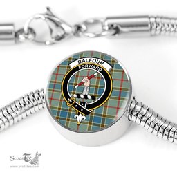 Scottish Balfour Blue Clan Tartan Bracelet - Round Shape Pendant Scottish Plaid Tartan Plaid