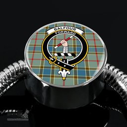 Scottish Balfour Blue Clan Tartan Bracelet - Round Shape Pendant Scottish Plaid Tartan Plaid