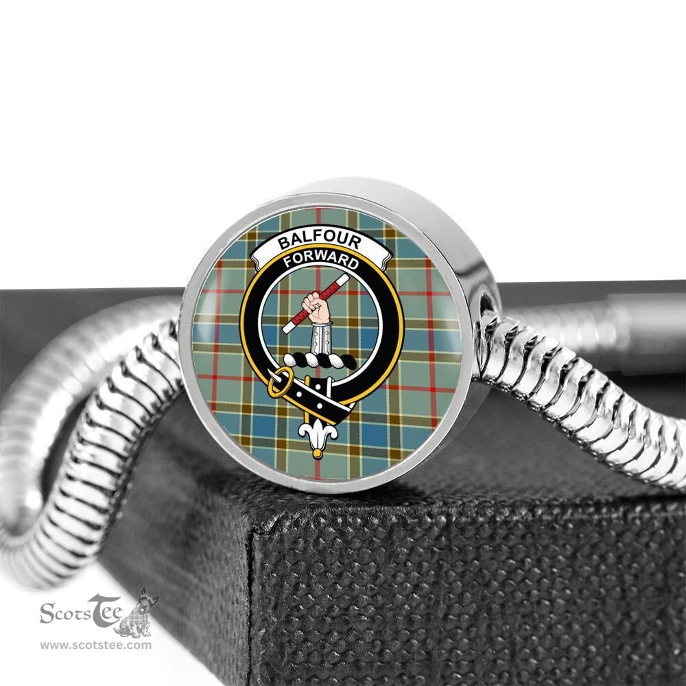 Scottish Balfour Blue Clan Tartan Bracelet - Round Shape Pendant Scottish Plaid Tartan Plaid