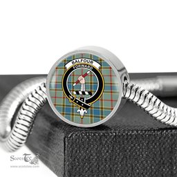 Scottish Balfour Blue Clan Tartan Bracelet - Round Shape Pendant Scottish Plaid Tartan Plaid