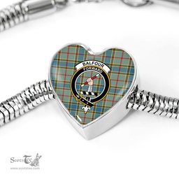 Scottish Balfour Blue Clan Tartan Bracelet - Heart Shape Pendant Scottish Plaid Tartan Plaid