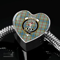 Scottish Balfour Blue Clan Tartan Bracelet - Heart Shape Pendant Scottish Plaid Tartan Plaid