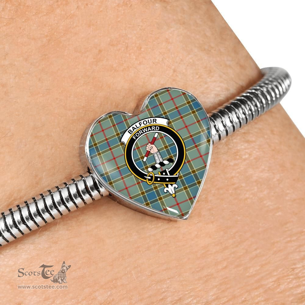 Scottish Balfour Blue Clan Tartan Bracelet - Heart Shape Pendant Scottish Plaid Tartan Plaid