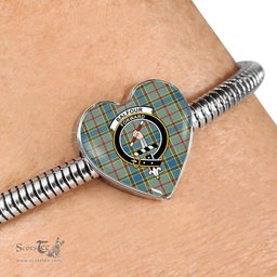 Scottish Balfour Blue Clan Tartan Bracelet - Heart Shape Pendant Scottish Plaid Tartan Plaid