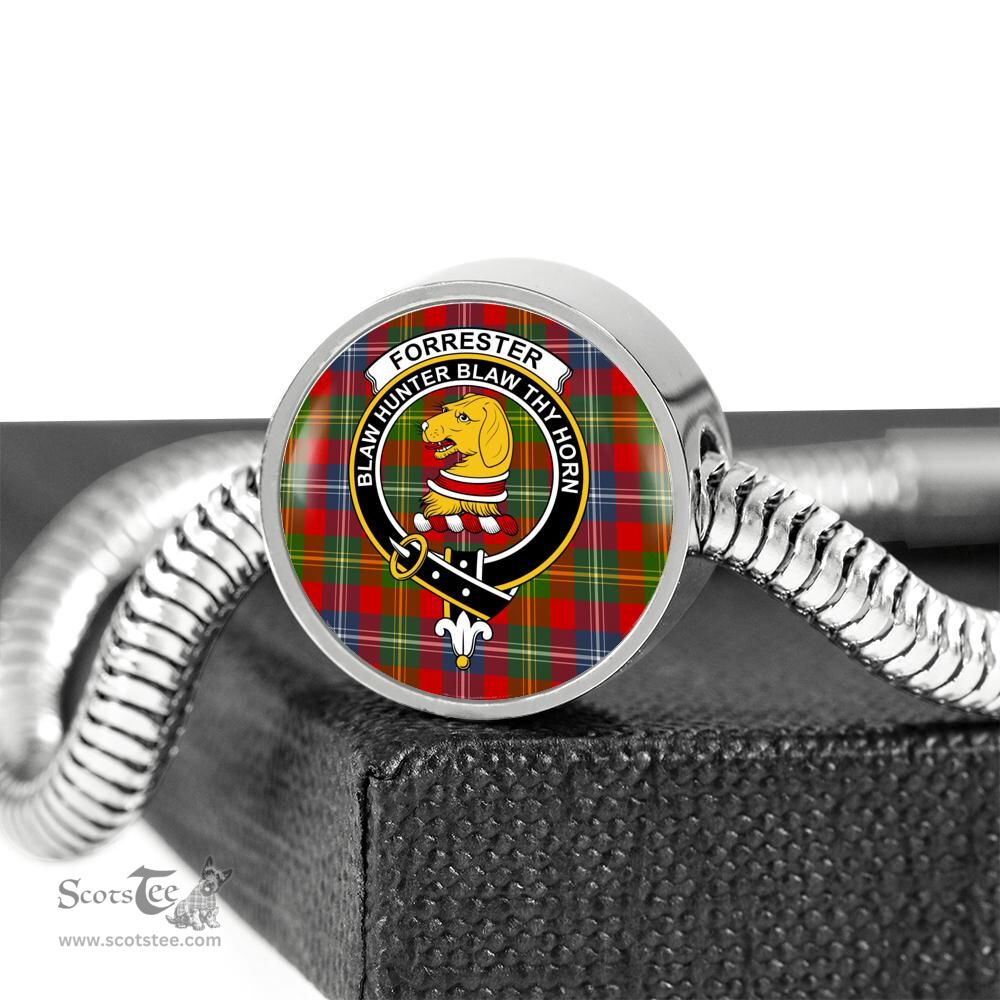 Scottish Forrester Clan Tartan Bracelet - Round Shape Pendant Scottish Plaid Tartan Plaid