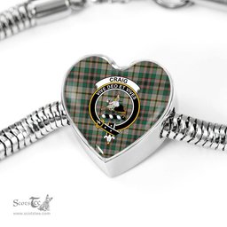 Scottish Craig Ancient Clan Tartan Bracelet - Heart Shape Pendant Scottish Plaid Tartan Plaid