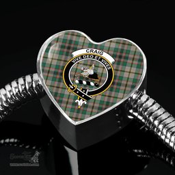 Scottish Craig Ancient Clan Tartan Bracelet - Heart Shape Pendant Scottish Plaid Tartan Plaid