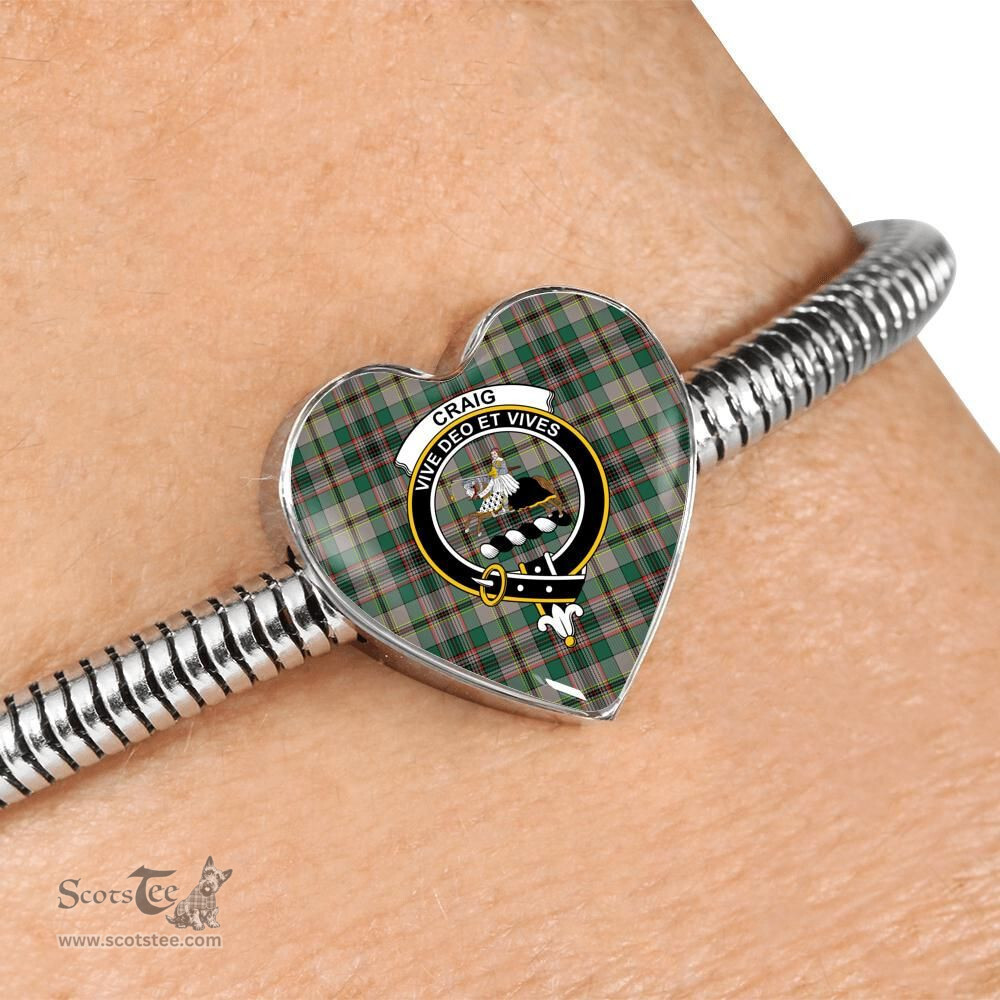 Scottish Craig Ancient Clan Tartan Bracelet - Heart Shape Pendant Scottish Plaid Tartan Plaid