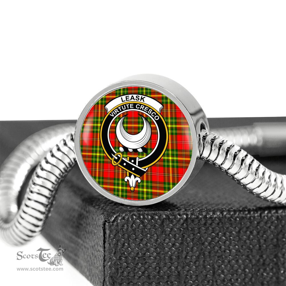 Scottish Leask Clan Tartan Bracelet - Round Shape Pendant Scottish Plaid Tartan Plaid