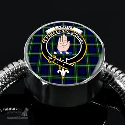 Scottish Lamont Modern Clan Tartan Bracelet - Round Shape Pendant Scottish Plaid Tartan Plaid